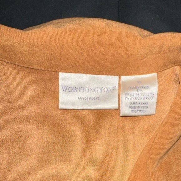 Worthington Top Blazer Shirt Princess Seam Suede Texture tortoise Button Size 1X - Picture 5 of 8